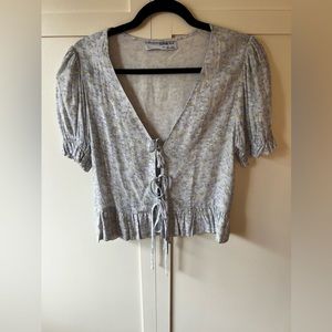 Sophie Rue Women’s NWOT Front Tie Puff Short‎ Sleeve Floral Cottage Size S